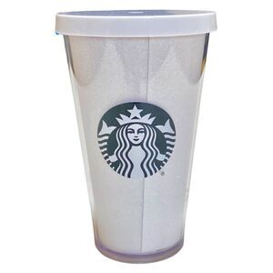Starbucks Limited Edition Iridescent White Glitter Holiday Cold Cup Tumbler